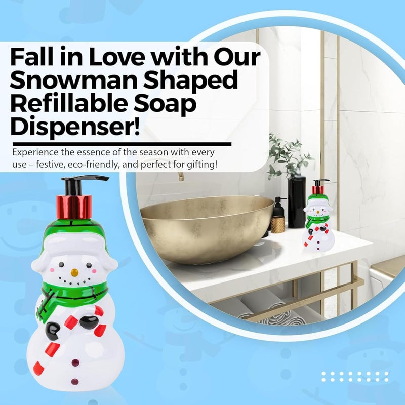 simple pleasures Snow Frosting Hand Soap Dispenser – 16.9 fl oz Refillable Holiday Soap, Ceramic Snowman Design with Candy Cane & Green Scarf – Festive Winter Bathroom & Kitchen Décor Gift - Image 1